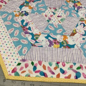 880 BEST Free Shipping Easter quilt Hexagon table topper quilt runner reversible,  washable bunnies reverse to yellow  blue spring  colors
