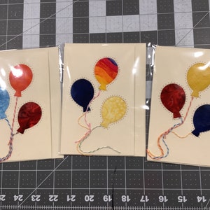 BEST Quilted Birthday Balloons Greeting Card Blank Note  card & envelope Homemade sewn