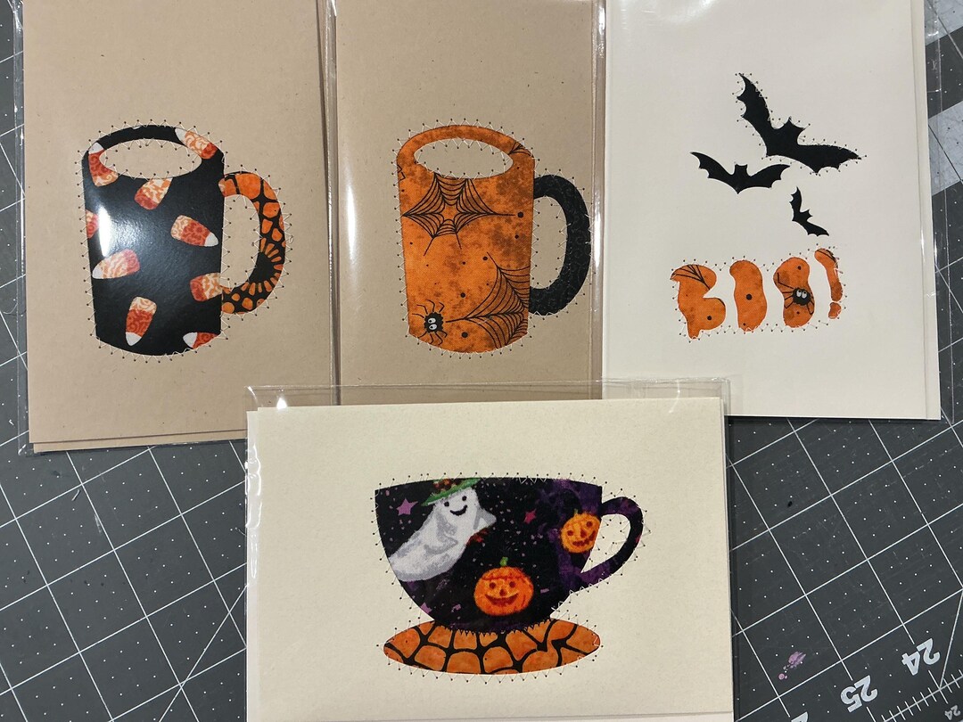 BEST Free Shipping Quilted Halloween Blank Note Cards & Envelopes ...