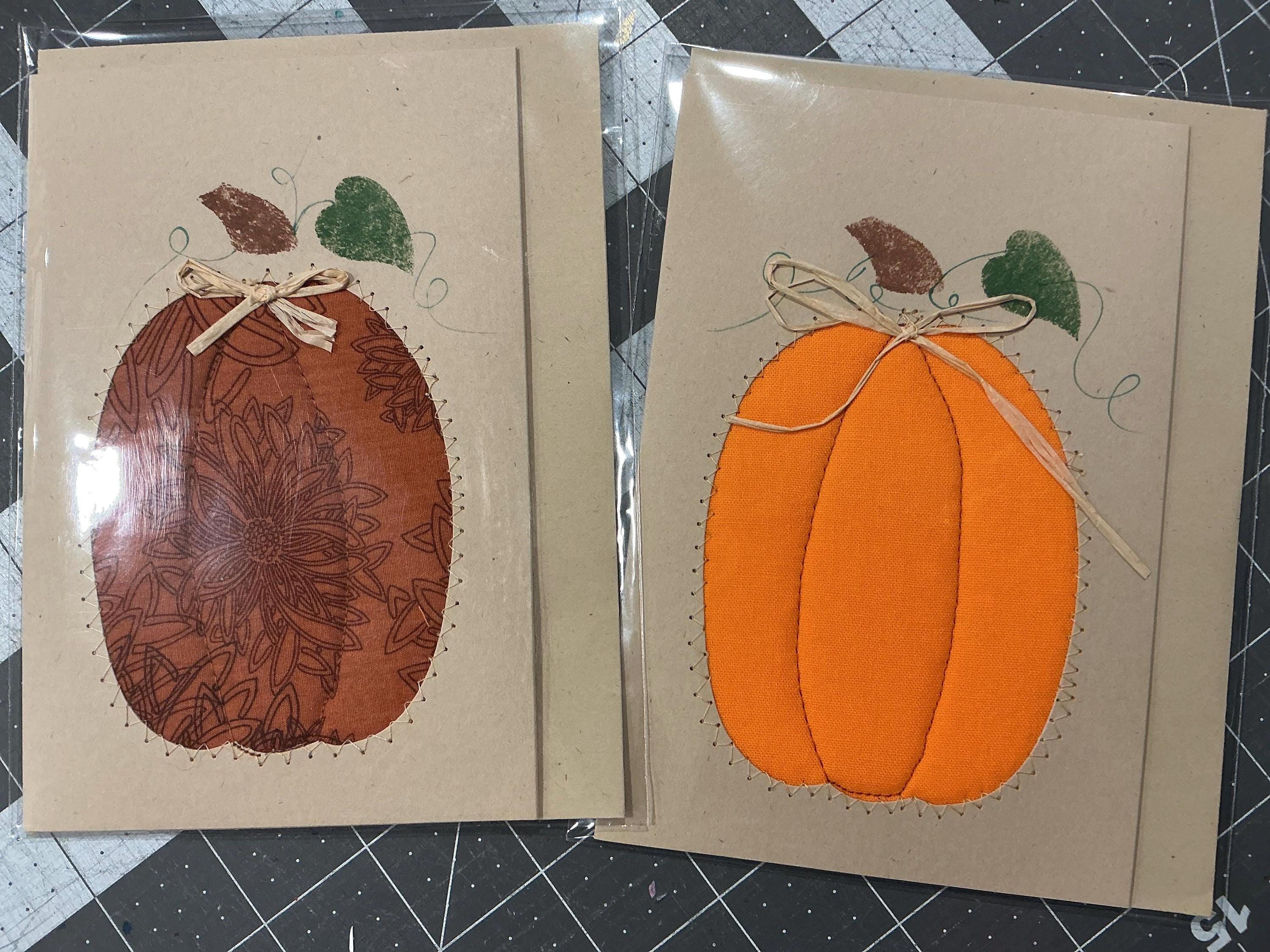 BEST Pumpkin Folk Art Fall Blank Note Cards Quilted Homemade Sewn ...