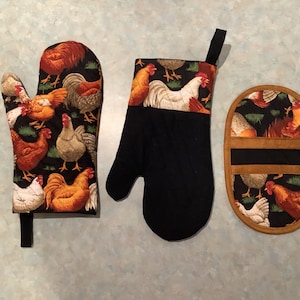 BEST Oven Mitt or Oven glove rooster sunflower heat resistant washable homemade