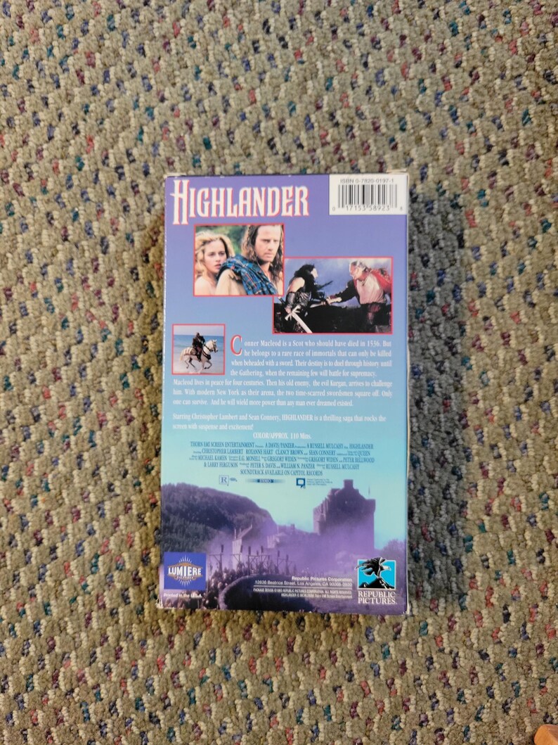 Highlander (VHS, 1993) Christopher Lambert Sean Connery - Etsy