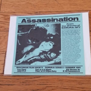 Vintage Wisconsin Film Society The Assasination Promotional Flyer