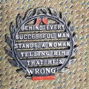 Metal Comic Trivet Behind Successful Man Woman Telling Him He&#39;s Wrong