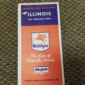 Vintage Mobilgas Illinois Road Map