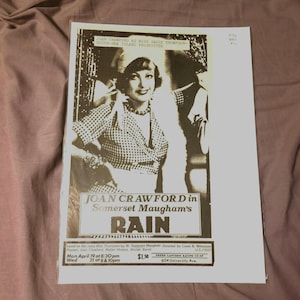 Vintage Joan Crawford Rain Handbill Flyer Poster 1970s original