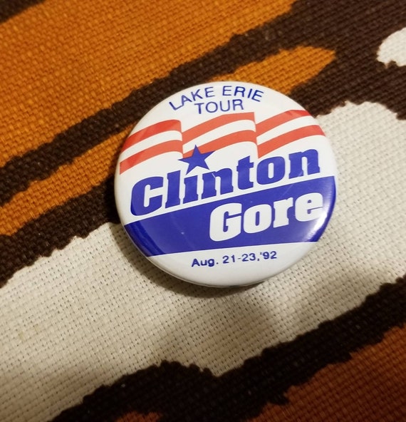 Vintage Clinton Gore Lake Erie Tour Button August… - image 1