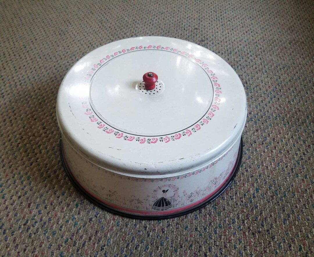 Decoware Vintage Metal Cake Pie Carrier Tin Floral Design 1950's Etsy