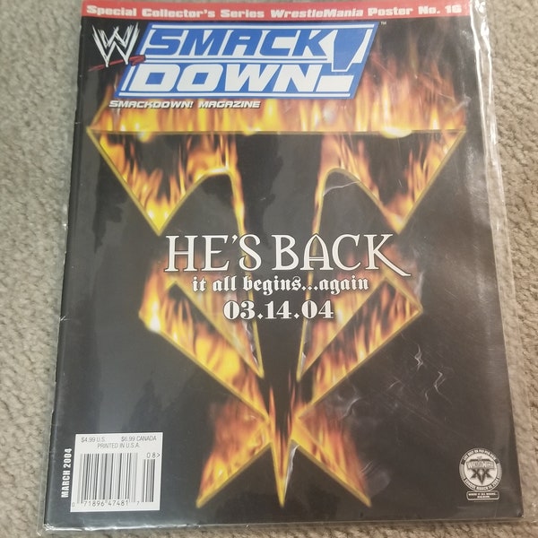 WWE Smackdown Magazine March 2004 with Wrestlemania 2000 Poster / Undertaker