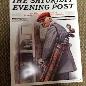 Vintage 1919 Reproduction Saturday Evening Post Golfer Sign Reproduction