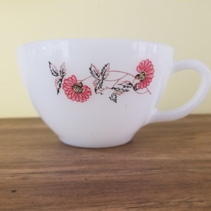 Vintage Fire King Fleurette Pink Flower Tea/Coffee Cup