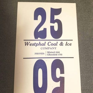 Westphal Coal & Ice Company Milwaukee WI Ice and Coal Co. hangende bestelkaart