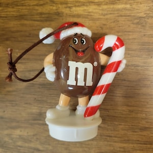 M&M Candy Top Christmas Ornament Brown  VTG Chocolate Tube Toppers