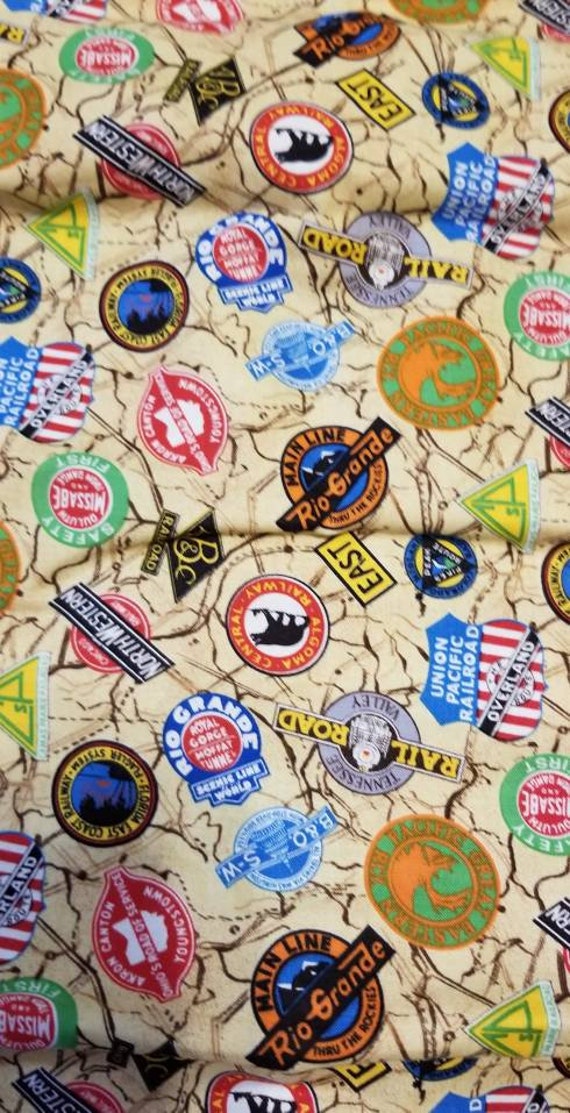 2 1/4 yards of Railroad themed Fabric Etsy