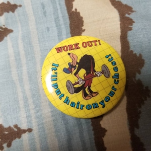 Vintage Cartoon Wolf Work Out It Will Put Hair On Your Chest Pinback Button