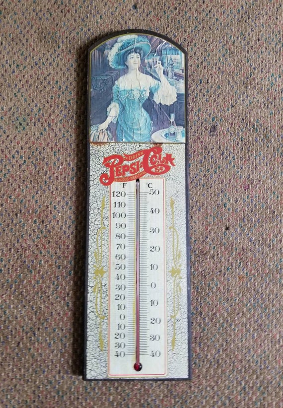懐かしいドリンク、ペプシコーラの木製温度計サイン 23x7 WORKS