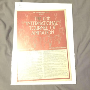 Vintage 1970s 12th International Tournee of Animation Poster Print Original