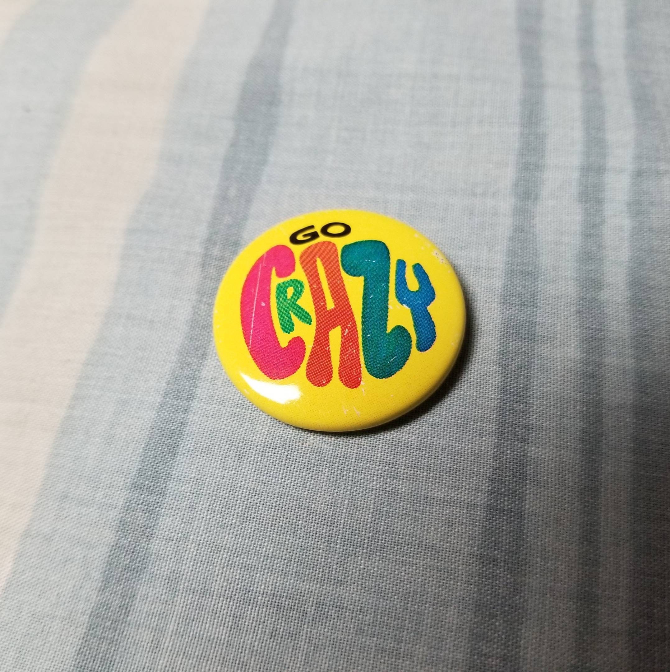 Vintage Go Crazy Pinback Button - Etsy