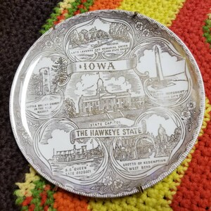 Vintage Iowa The Hawkeye State 1960s Collectible Plate