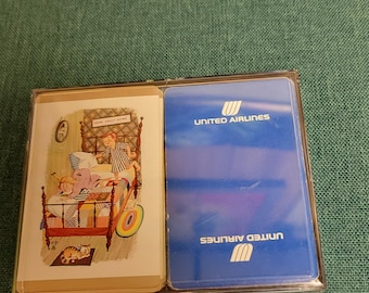 Con custodia da 2 mazzi di carte da gioco United Airlines degli anni '60 e '50, RARE