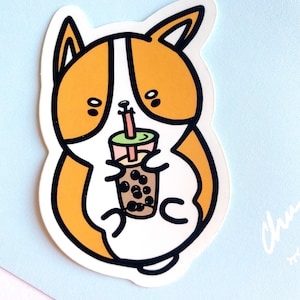 NEW Boba Corgi Vinyl Die Cut Sticker
