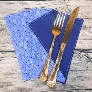 Set of 4 7x7&quot;  Purple Cotton Handmade Cloth Napkins, Reversible, Reusable, Everyday Napkins, ECO Friendly, Organic.