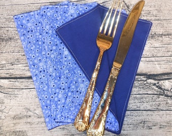 Set van 4 7x7" paarse katoenen handgemaakte stoffen servetten, omkeerbaar, herbruikbaar, alledaagse servetten, ECO-vriendelijk, biologisch.