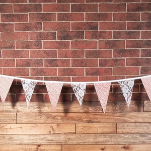 Orange Flower & Lace Flag Bunting, Fabric Farmhouse Banner, Birthday, Bridal Shower, Photo Prop, Country Wedding Decor. Glamper Rag Curtain.