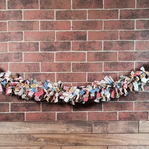 Vintage Country Rag Garland, Fabric Farmhouse Banner, Birthday, Bridal Shower, Rustic Photo Prop, Cake Table Backdrop. Glamper Rag Curtains.