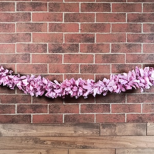 Pink Batik Country Rag Garland, Fabric Farmhouse Banner, Birthday Decoration, Rustic Photo Prop, Cake Table Backdrop. Glamper Swag Curtain.
