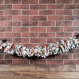 Country Rag Garland, Fabric Farmhouse Banner, Birthday, Bridal Shower, Rustic Photo Prop, Cake Table Backdrop. Glamper Rag Swag Curtains.