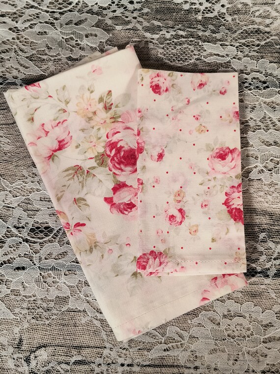 Handmade Floral Napkins, Pink & Red Roses, Set of 4