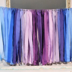 21&quot; LONG Rainbow Rag Garland. Purple Blue & Green Fabric Banner. Cake Backdrop, BOHO Baby\Bridal Shower Decor. Photo Prop. Glamper Curtain.