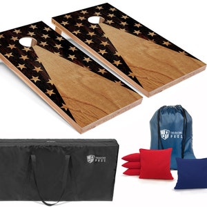 Tailgating Pros 4&#39;x2&#39; Star Woodgrain Cornhole Boards w/ Carrying Case, optional Light Package and set of 8 Bags!