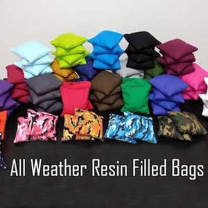 All Weather Cornhole Bags! Includes 8 Regulation size Resin Filled bags! Free shipping! Handmade in the USA!