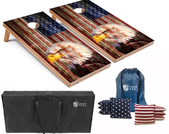Tailgating Pros 4'x2' Patriotic Eagle US Flag Cornhole Boards w/ Carrying Case, optional Light Package and set of 8 Bags!