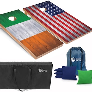 Tailgating Pros 4&#39;x2&#39; Irish and US Flag Cornhole Boards w/ Carrying Case, optional Light Package and set of 8 Bags!