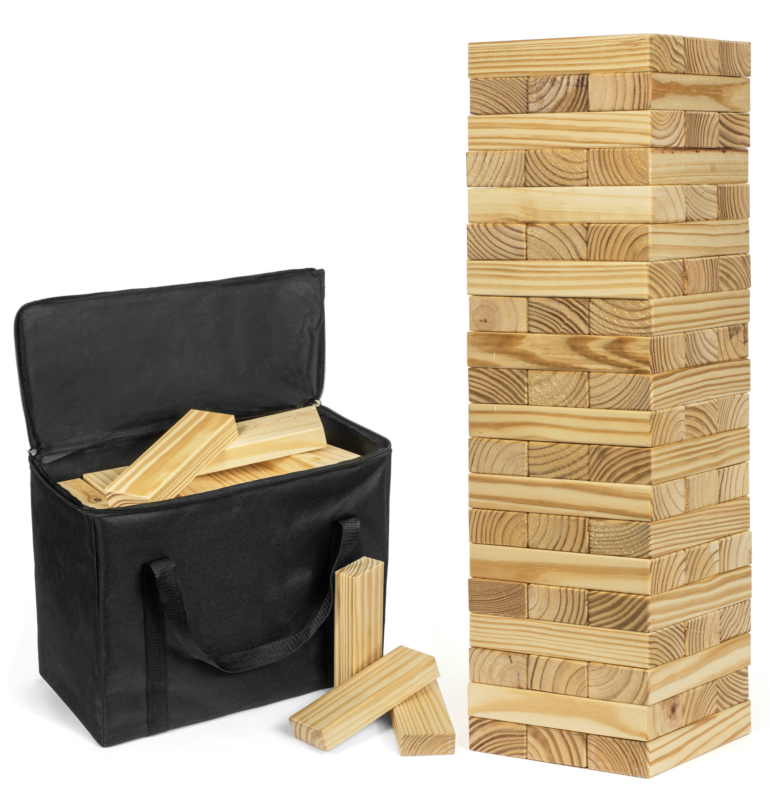 W/ Wooden Crate Tailgating Pros Giant Wooden Tumbling Timbers Stained 60 Block Tower Stacking Game W/ Wooden Crate Tailgating Pros Giant Wooden Tumbling Timbers Stained 60 Block Tower Stacking Game