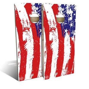 Slick Woody&#39;s Painted American Flag Cornhole Boards with 8 All Weather Bags