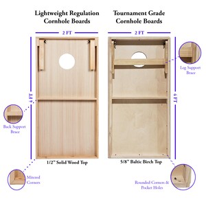 Woodgrain cornhole boards with "Mr." and "Mrs."