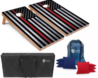 Tailgating Pros 4'x2' Thin Red Line Cornhole Boards w/ Carrying Case, optional Light Package and set of 8 Bags!