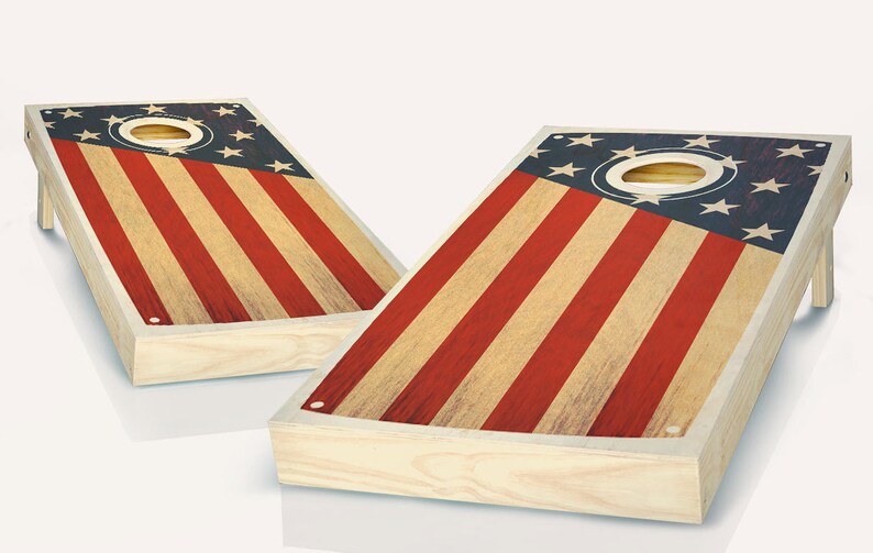 Stained American Flag Regulation Cornhole Boards With 8 Bags Etsy