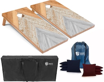 Tailgating Pros 4'x2' Light Wooden Chevron Cornhole Boards w/ Carrying Case, optional Light Package and set of 8 Bags!