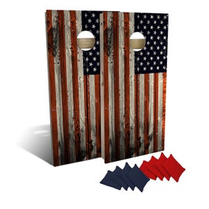 Slick Woody&#39;s Vertical American Flag Cornhole Boards with 8 All Weather Bags