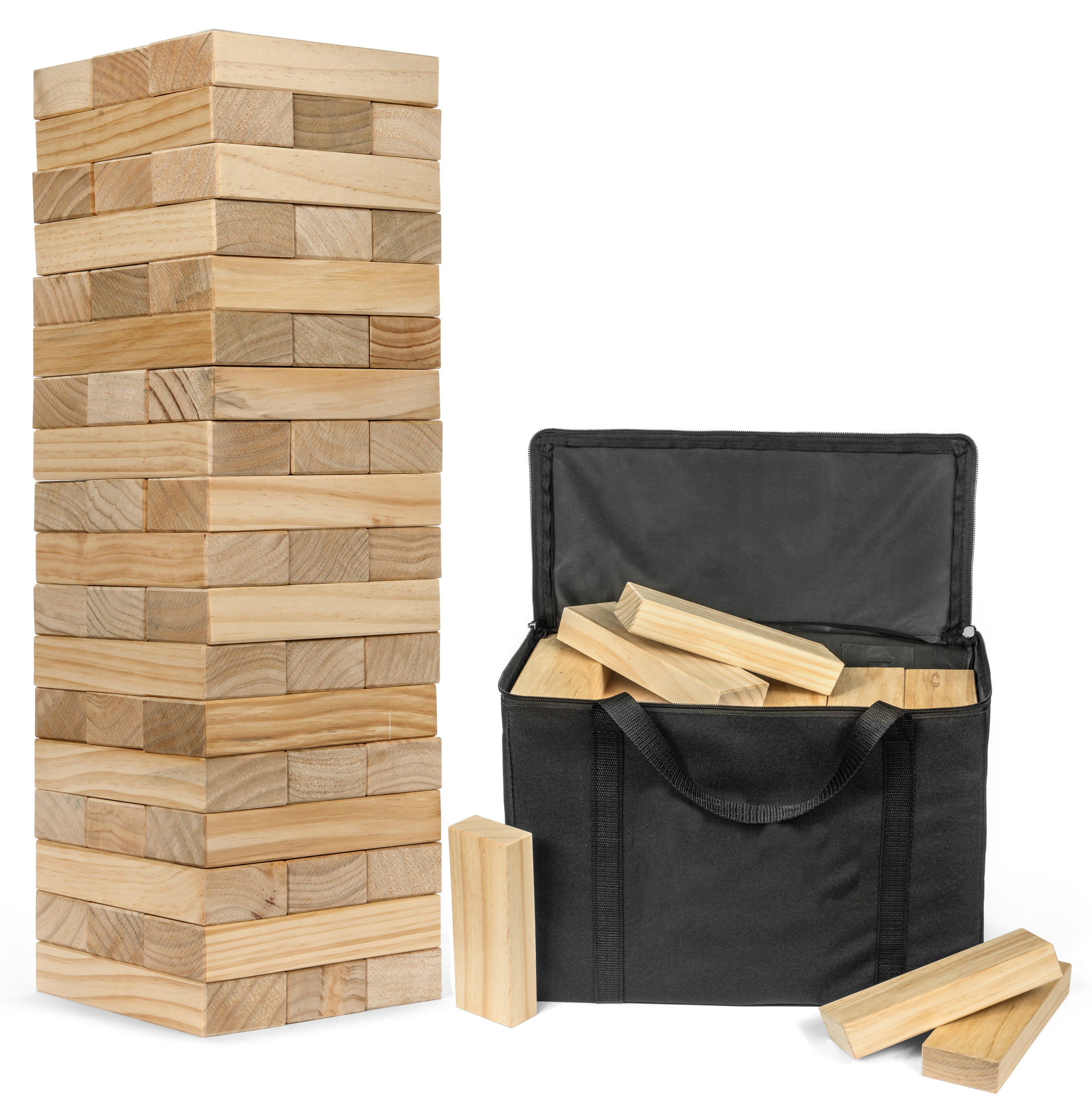Giant Toppling Tower Game - 60 Blocks - Storage Crate - Indoor/Outdoor Set