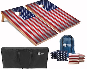 Tailgating Pros 4'x2' USA American Flag Cornhole Boards w/ Carrying Case, optional Light Package and set of 8 Bags!