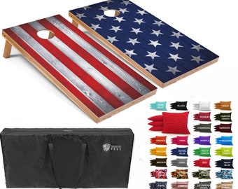 Tailgating Pros 4'x2' Stars Stripes American Flag Cornhole Boards w/ Carrying Case & set of 8 Bags(YOU PICK COLOR) Optional Light Package!