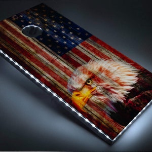 Tailgating Pros Built in LEDS 4&#39;x2&#39; Regulation Flag Series Cornhole Boards w/ Carrying Case & set of 8 Bags.