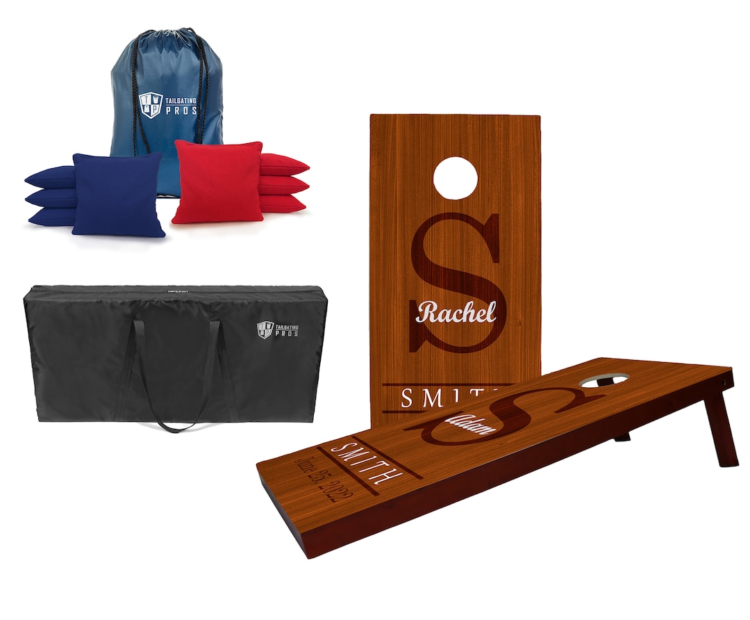 Tailgating Pros 4'x2' Personalized Monogrammed Stained Wooden Cornhole Boards w/ Carrying Case, optional Light Package and set of 8 Bags!