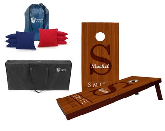 Tailgating Pros 4'x2' Personalized Monogrammed Stained Wooden Cornhole Boards w/ Carrying Case, optional Light Package and set of 8 Bags!